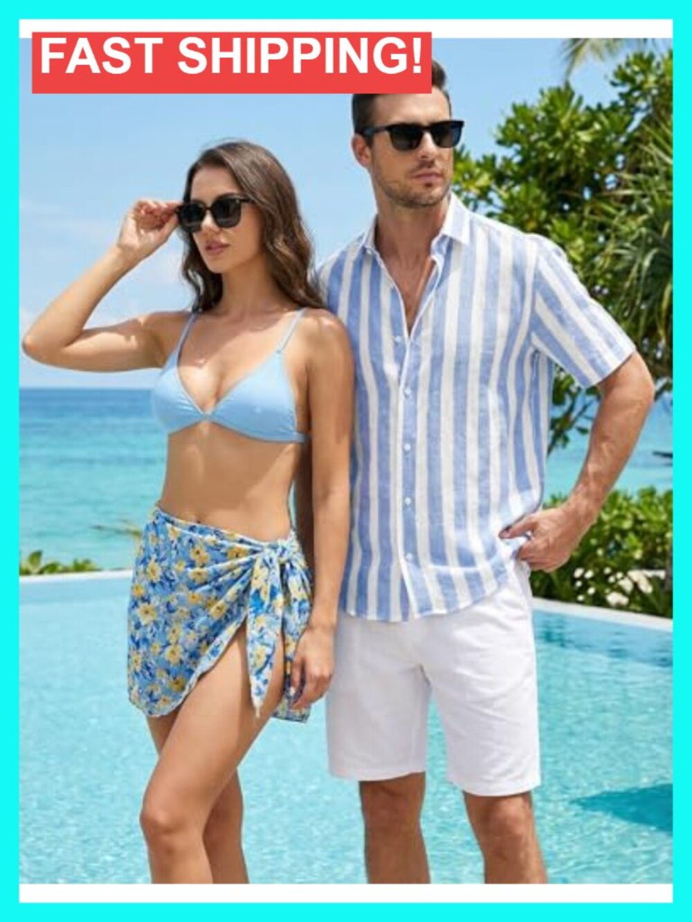Casual Short Sleeve Button-Up Striped Dress Shirt Cotton Blend Beach Shirt - Picture 2 of 6